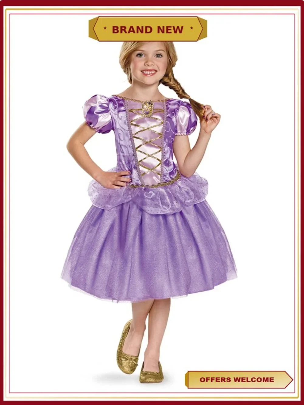 Rapunzel Classic Costume Glitter Dress Puff Sleeves Princess Dress Up